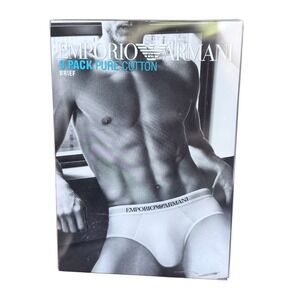 Emporio Armani Mens Size Small 3 Pack Black Gray Blue Pure Cotton Briefs New